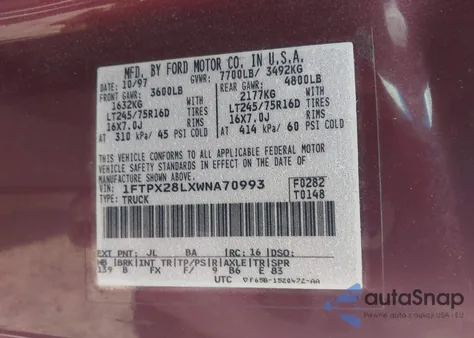 1998 Ford F-250 Lariat/Standard/Xl/Xlt z USA, uszkodzony, nr VIN 1FTPX28LXWNA70993